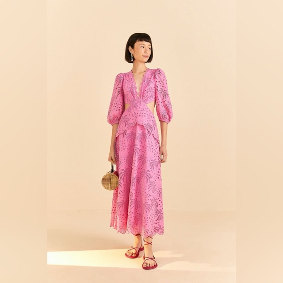 knee length dresses for ladies Sand Richelieu Euroflax™ Premium Linen Midi Dress – FARM Rio main image 0